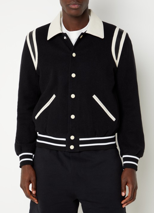 FLÂNEUR Teddy baseball jack in wolblend met ritszakken - detail zwart