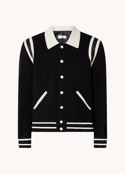 FLÂNEUR Teddy baseball jack in wolblend met ritszakken - voorkant 3 zwart