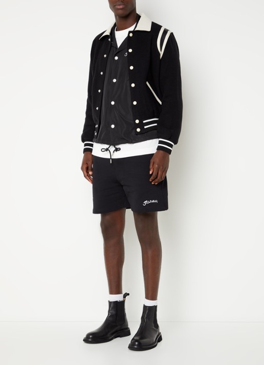 FLÂNEUR Teddy baseball jack in wolblend met ritszakken - voorkant 4 zwart
