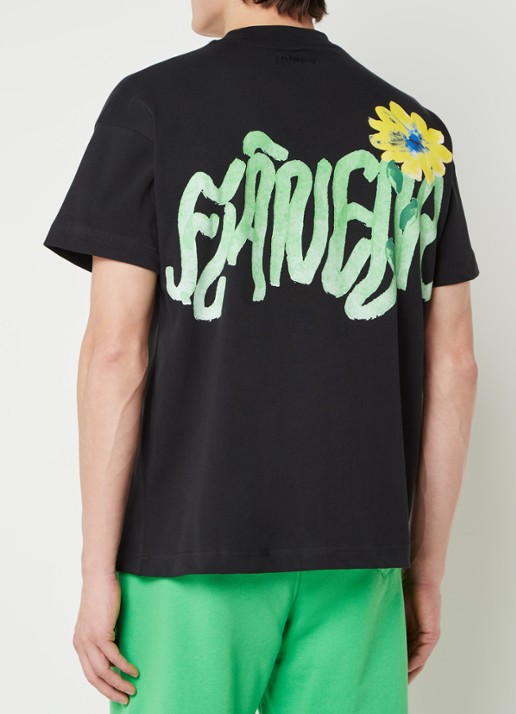 FLÂNEUR Tortuous T-shirt met logo- en backprint - detail zwart