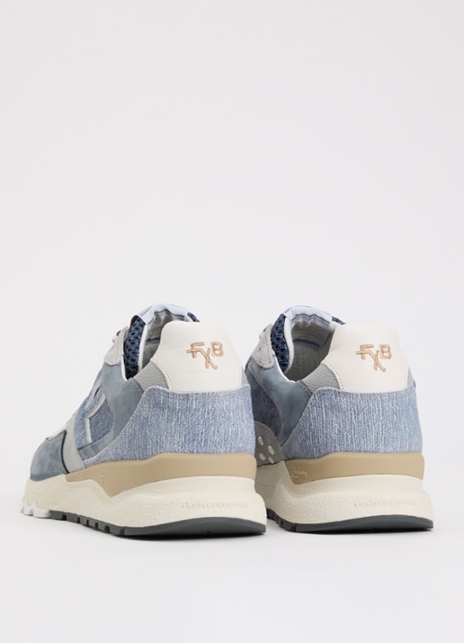Floris van Bommel De Treener sneaker met details van suède - achterkant 4 lichtblauw