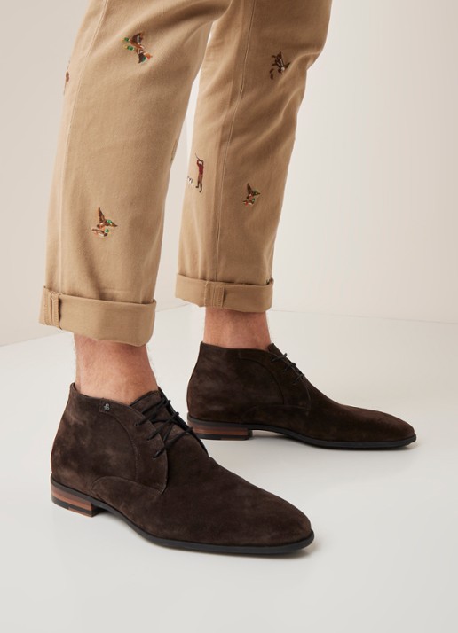Floris van Bommel Raffa 05.02 chukka veterschoen van suède - voorkant 2 bruin