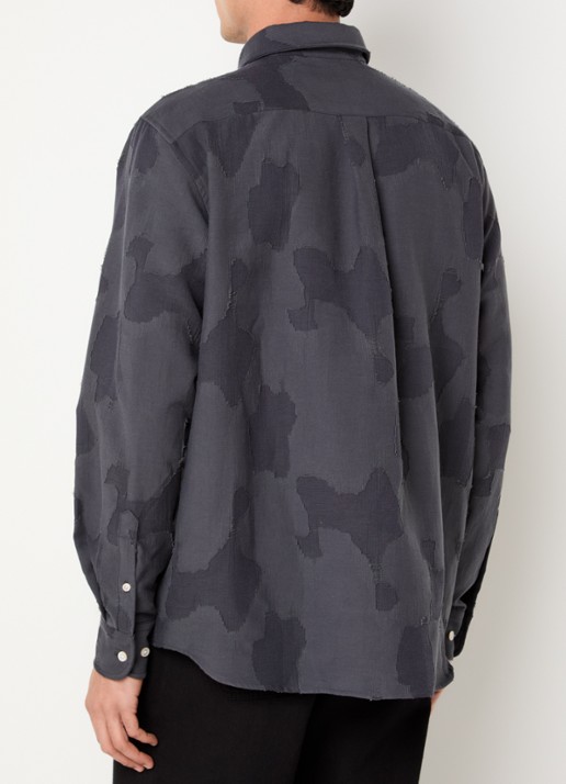forét Dawn regular fit overhemd met jacquard dessin - achterkant 3 donkergrijs