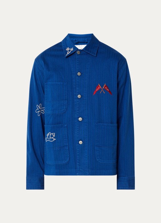 forét Forager overshirt van denim met front- en backprint - voorkant kobaltblauw