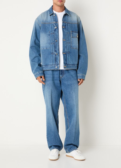 forét Hayz spijkerjas met borstzak en medium wassing - voorkant 3 blauw