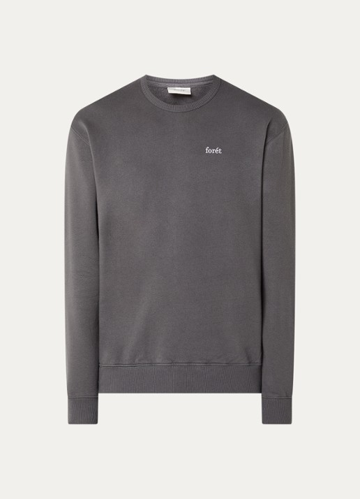 forét Noon sweater met logoborduring - voorkant 2 donkergrijs