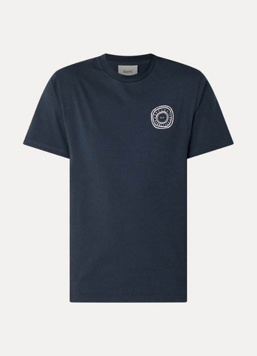 forét Nova T-shirt van  katoen met logo- en backprint - voorkant 3 indigo
