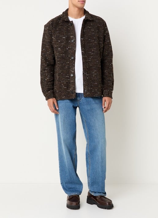 forét Overshirt met tweed-look en steekzakken - voorkant 3 bruin