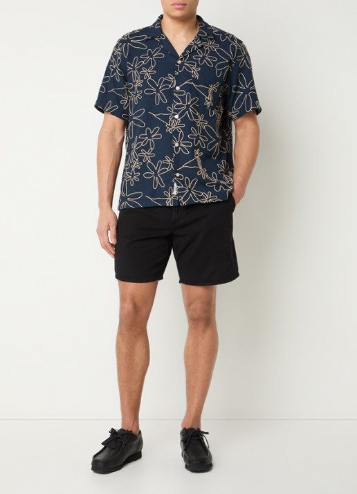 forét Peer comfort fit overhemd met borduring - voorkant 2 donkerblauw