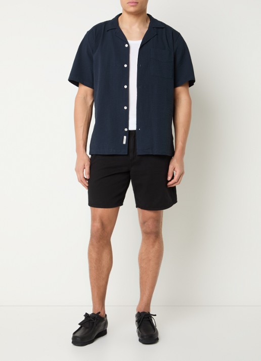 forét Peer comfort fit overhemd met structuur - voorkant 4 donkerblauw