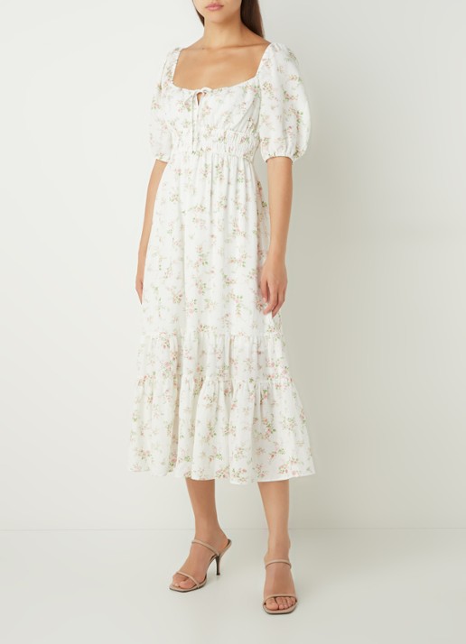 Forever New Josephine midi jurk in linnenblend met bloemenprint - detail 2 wit