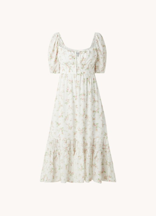 Forever New Josephine midi jurk in linnenblend met bloemenprint - voorkant 3 wit