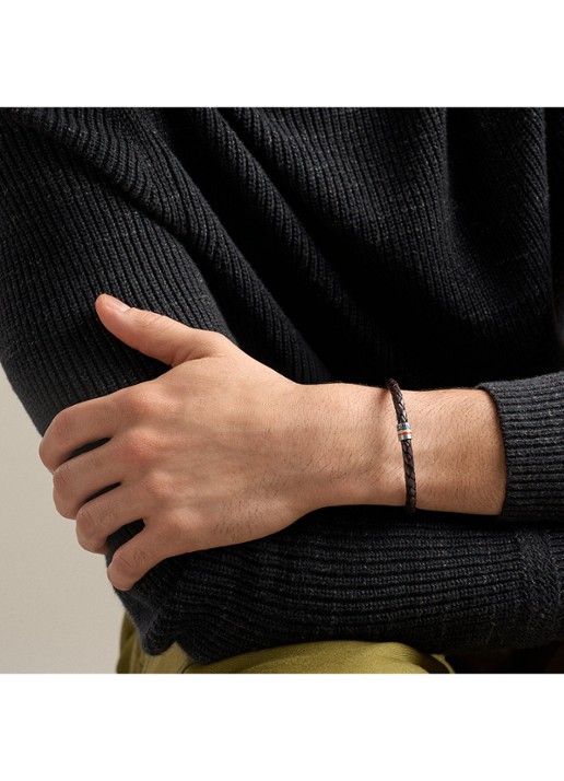 Fossil Everett armband van geweven leer JF05022040 - detail 4 bruin