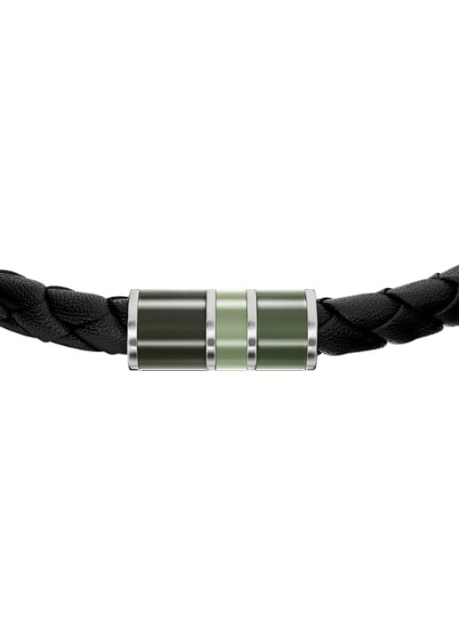 Fossil Everett armband van geweven leer JF05024040 - detail 2 zwart