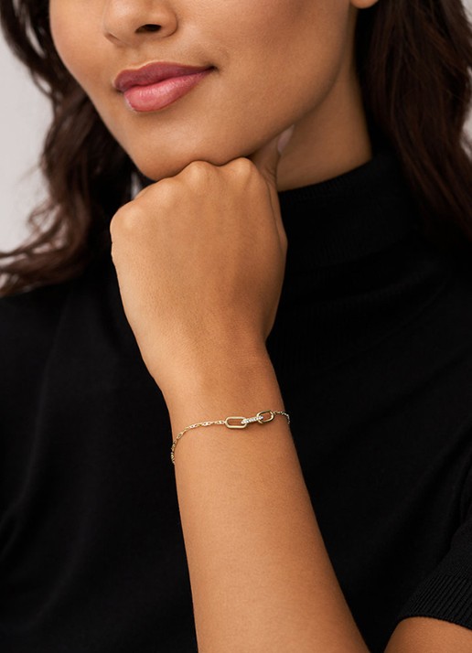 Fossil Heritage schakelarmband met glassteen JF04525710 - voorkant 2 goud