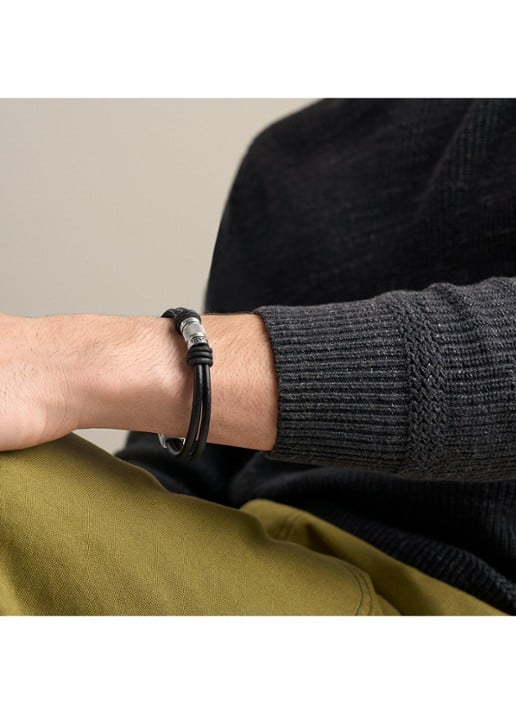 Fossil Machine armband van leer JF05008040 - detail 4 zwart