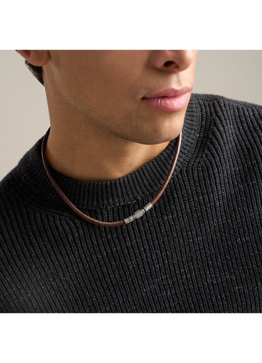Fossil Machine ketting van leer JF05007998 - detail 4 bruin