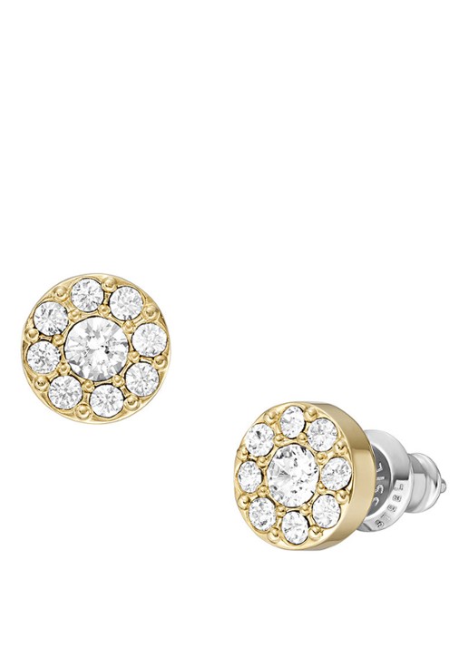 Fossil Oorknopjes met zirkonia JF04375710 - detail goud