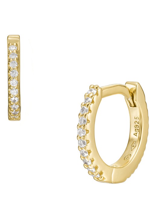 Fossil Oorringen van zilver met zirkonia JFS00630710 - detail goud