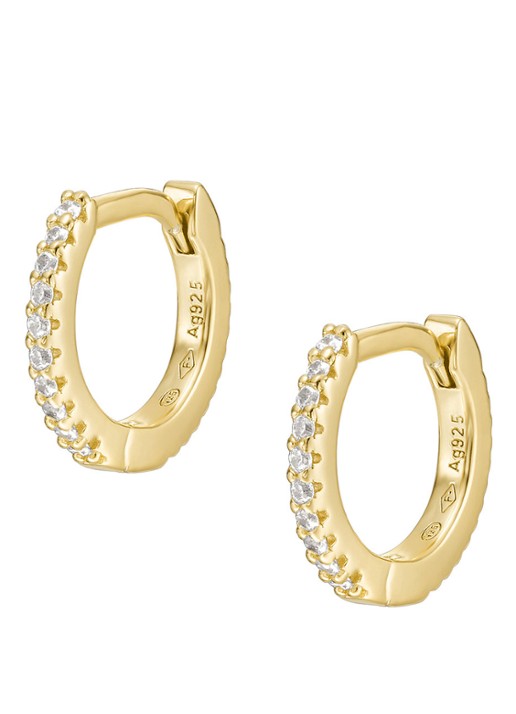 Fossil Oorringen van zilver met zirkonia JFS00630710 - detail 2 goud