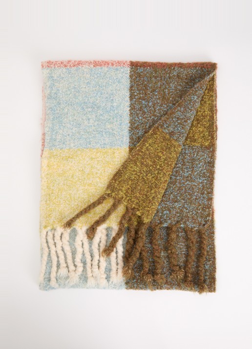 Fraas Grofgebreide sjaal met franjes 40 x 200 cm  - voorkant 3 geel
