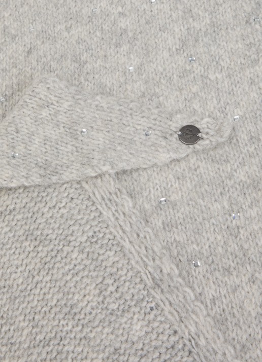 Fraas Sjaal in scheerwolblend met strass 130 x 30 cm - detail grijs