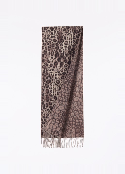 Fraas Sjaal met panterprint 185 x 35 cm - detail 2 donkerbeige