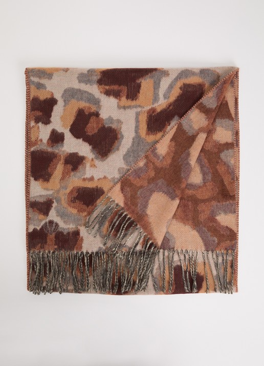 Fraas Sjaal met print en franjes 35 x 195 cm  - voorkant 3 roodbruin