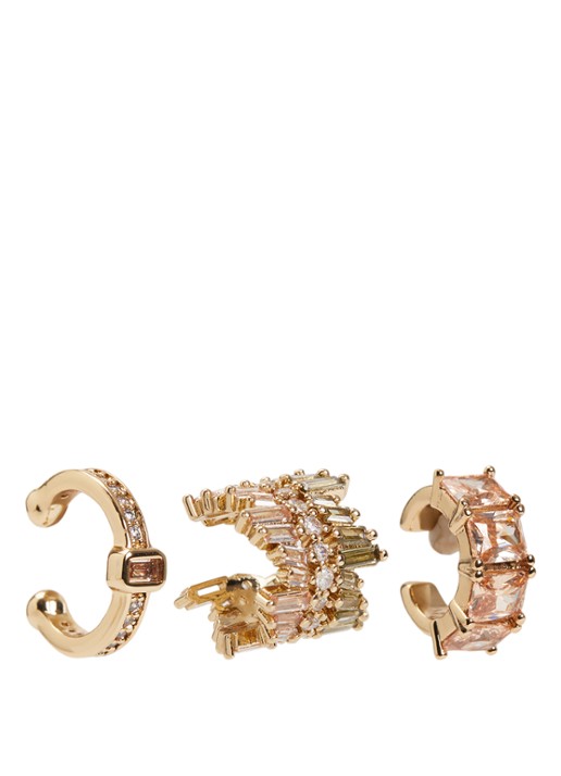 Franky Amsterdam De Frosted Rose ear cuff verguld in set van 3 - voorkant goud