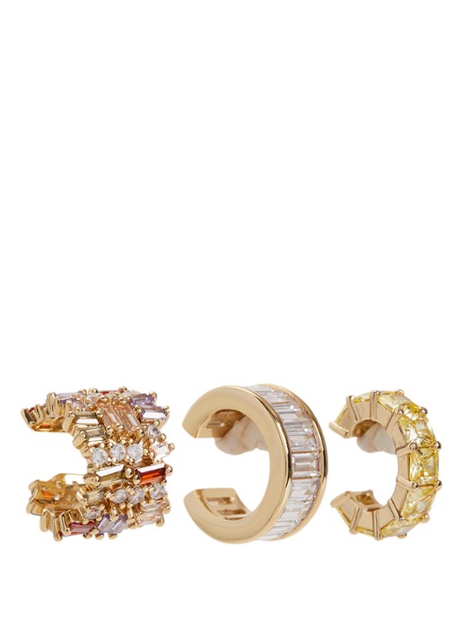 Franky Amsterdam De Holiday Halo ear cuff in set van 3 - voorkant goud