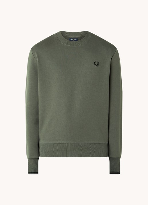 Fred Perry Sweater met logoborduring - voorkant 2 groen