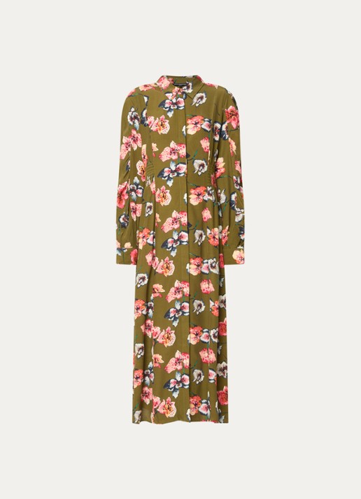 French Connection Abbie Lizzy midi blousejurk met bloemenprint - voorkant 3 mosgroen