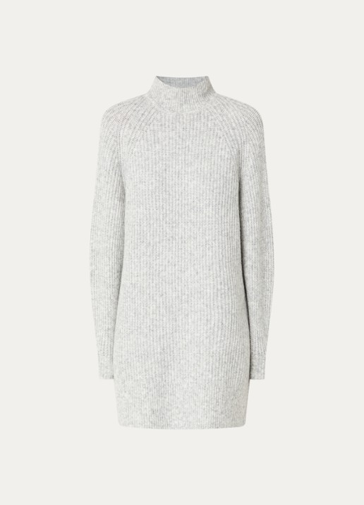French Connection Alev grofgebreide mini trui-jurk in wolblend - voorkant 2 grijsmele