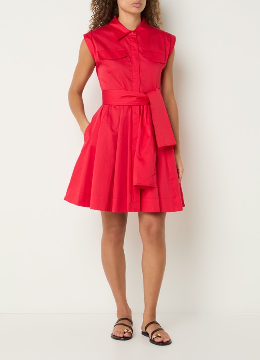 French Connection Alexis mini blousejurk met strikceintuur - voorkant 4 rood