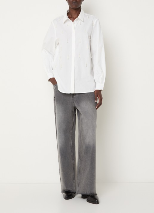 French Connection Cambria blouse met imitatieparels - voorkant 3 wit