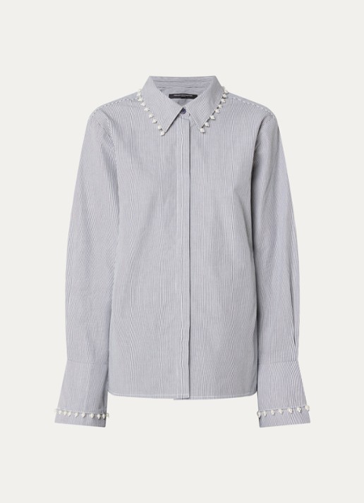 French Connection Cambria blouse met streepprint - voorkant 3 donkerblauw