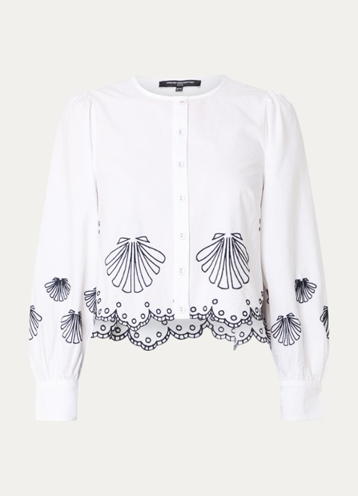 French Connection Cambria cropped blouse met borduring - voorkant wit