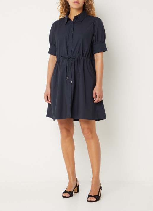 French Connection Cambria mini blousejurk met strikceintuur - voorkant 2 donkerblauw