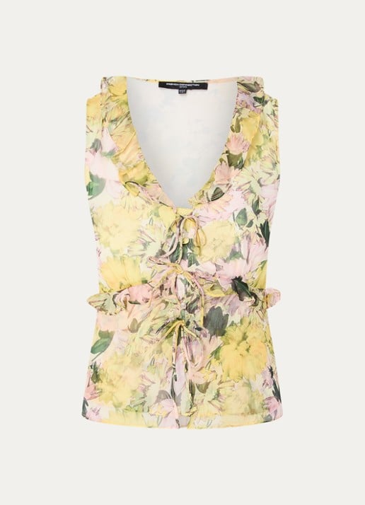 French Connection Carla Emina top met bloemenprint - voorkant geel
