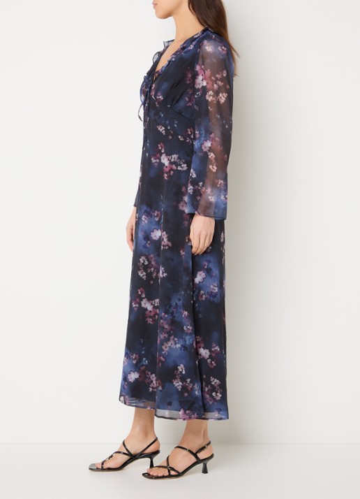 French Connection Clara midi tuniekjurk met bloemenprint - voorkant 2 donkerblauw