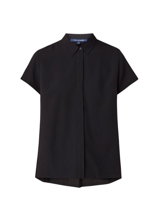 French Connection Classic blouse van crêpe met plissé - voorkant 3 zwart