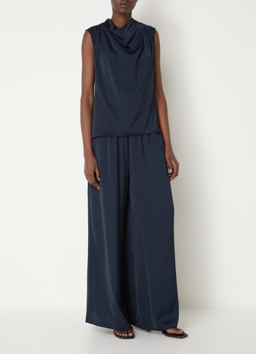 French Connection Damasco high waist wide fit pantalon - voorkant 3 donkerblauw