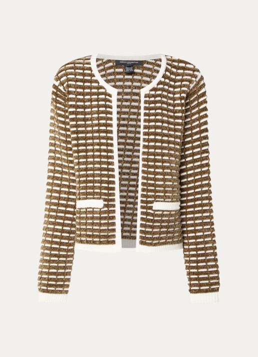 French Connection Dion Noar grofgebreid openvallend vest - voorkant khaki