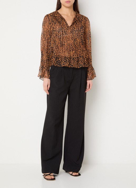 French Connection Emina semi-transparante tuniek van chiffon met panterprint - voorkant 2 oranje