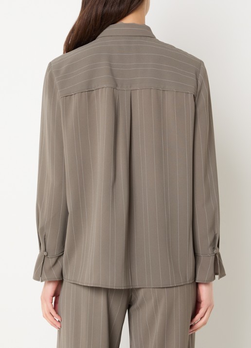 French Connection Emma blouse met siernaad en krijtstreep - achterkant khaki