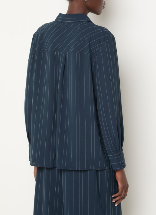 French Connection Erma blouse met krijtstreep - achterkant 2 donkerblauw