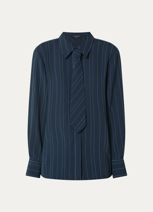 French Connection Erma blouse met krijtstreep - voorkant 3 donkerblauw