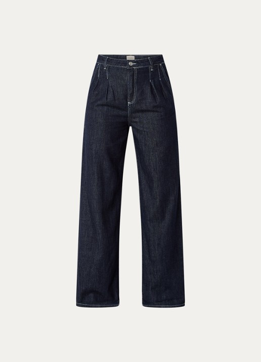 French Connection Finley high waist wide leg jeans met steekzakken - voorkant 2 donkerblauw