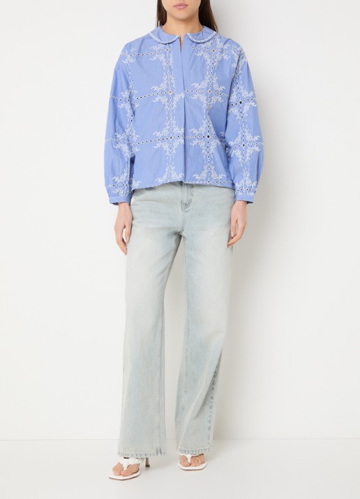 French Connection Grayson tuniek met broderie - voorkant 4 blauw