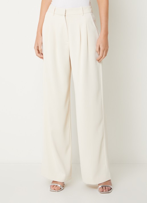 French Connection Harrie high waist wide fit pantalon met plooidetail - detail creme